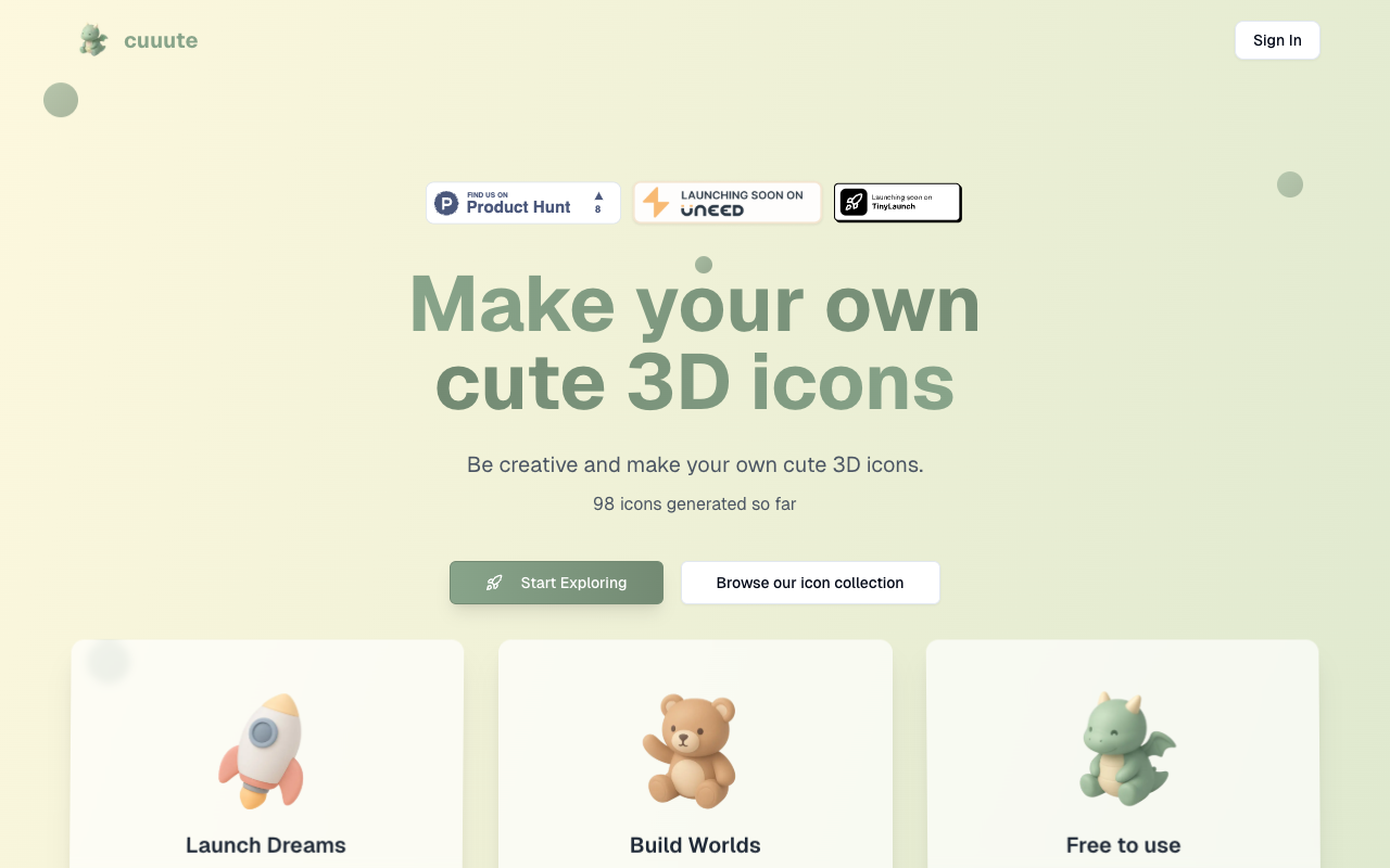 cuuute - Create and browse adorable 3D icons in seconds 3D-icons AI kawaii