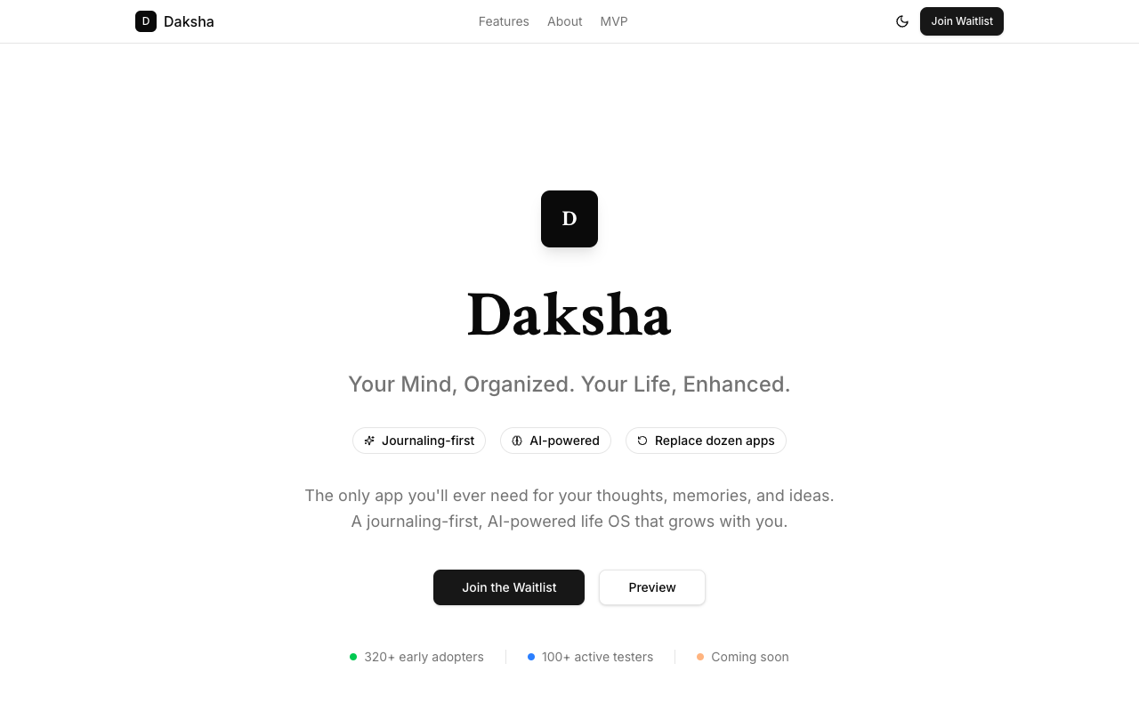 Daksha - Your AI Companion that Remembers You and Enhances Your Life AI journaling personal-knowledge-management