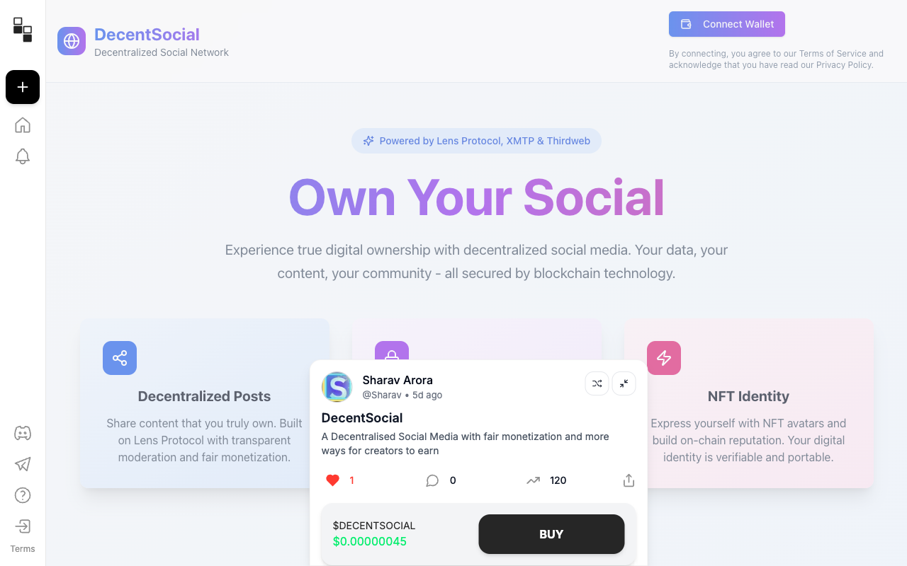 DecentSocial - A Decentralised Social Media platform offering fair monetization for creators decentralized social-media blockchain
