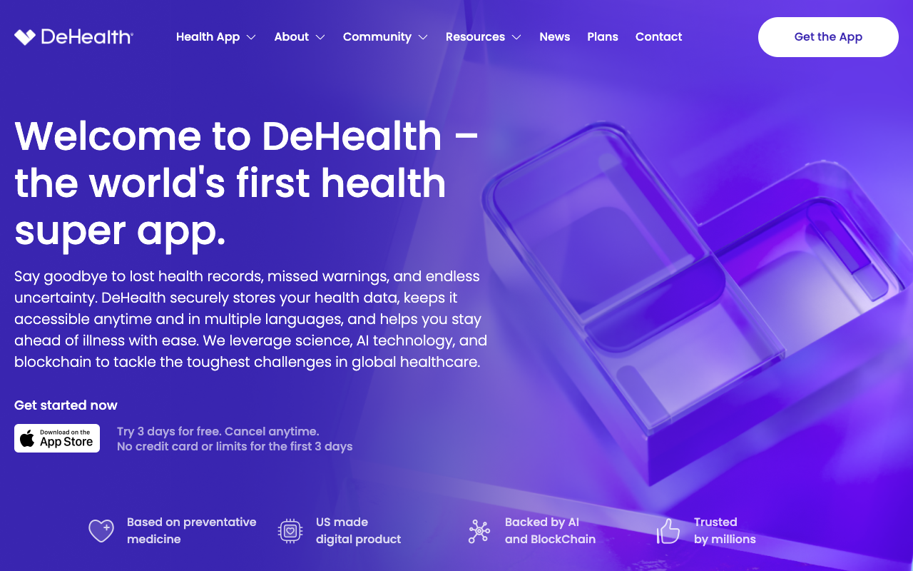 DeHealth - The AI Super App for Tracking, Monitoring, and Managing Your Health health AI blockchain