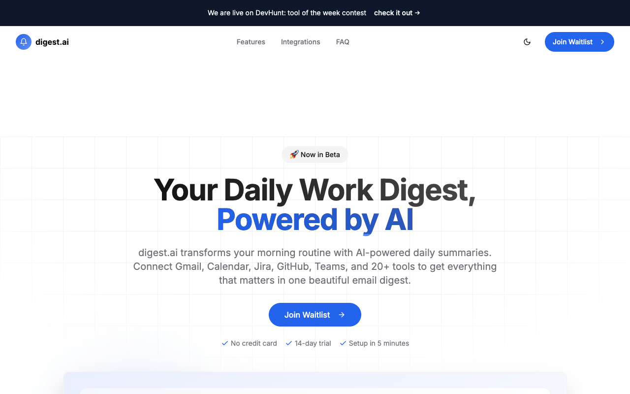 告别信息过载!digest.ai:AI智能汇总,一杯咖啡时间掌控全天工作流