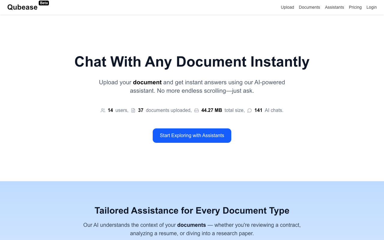 Document Assistant - AI that helps you interact with your documents smarter and faster AI document-assistant Qubease