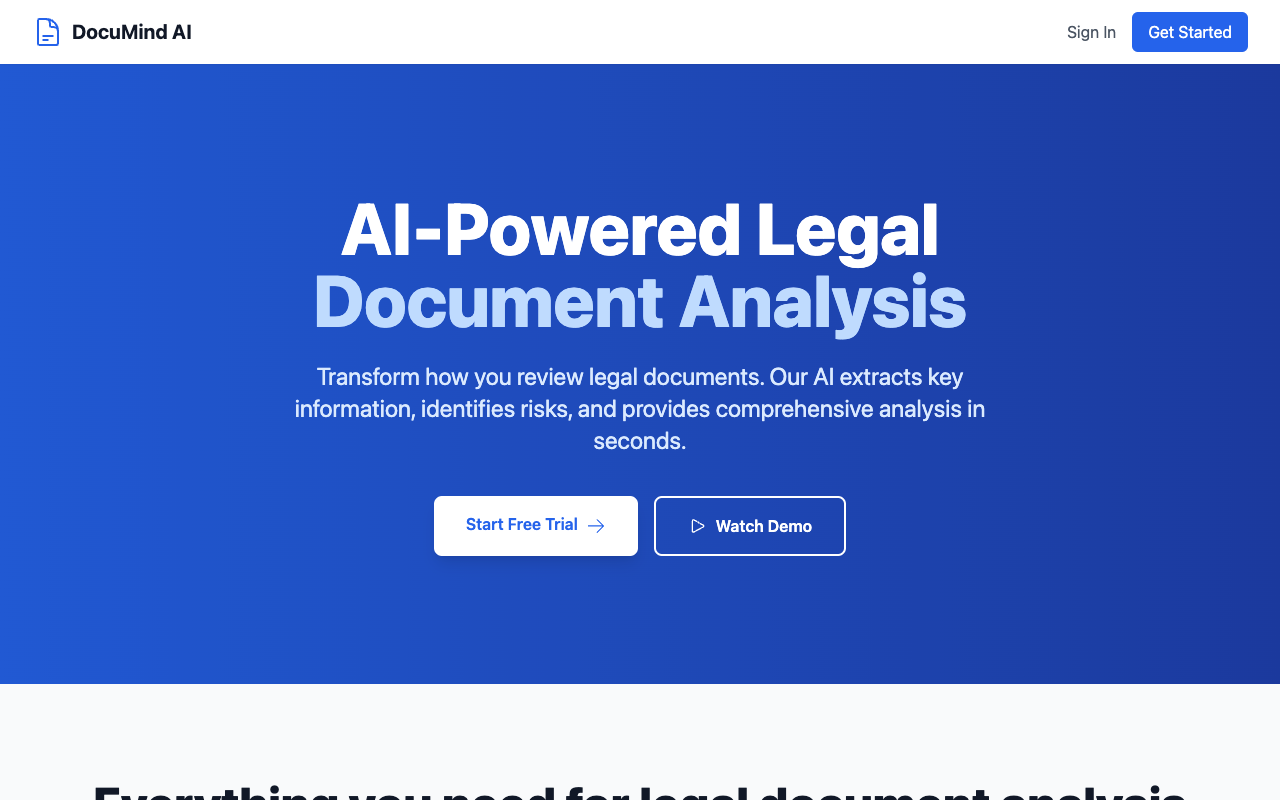 DocuMind AI - An AI tool that reviews and summarizes legal documents in seconds AI legal-tech document-analysis