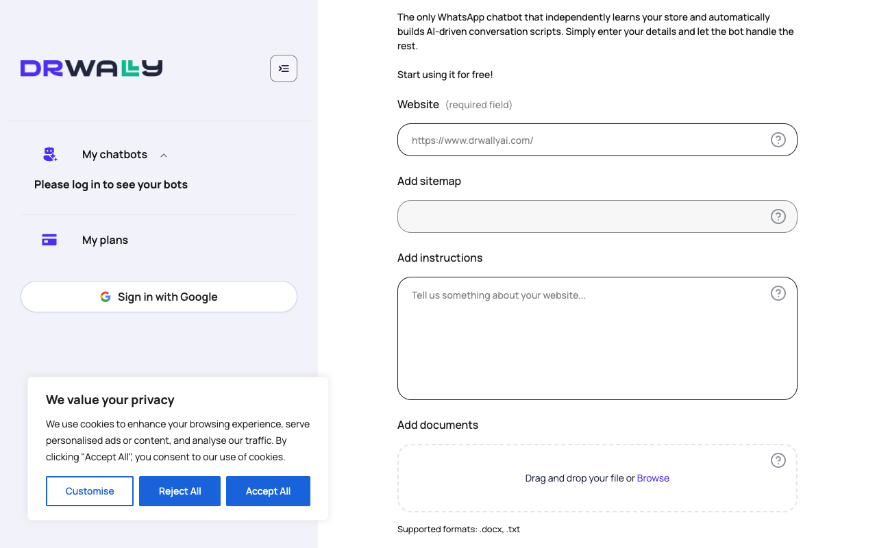 Dr. Wally AI - An AI system for customer service and support via WhatsApp AI customer-service WhatsApp