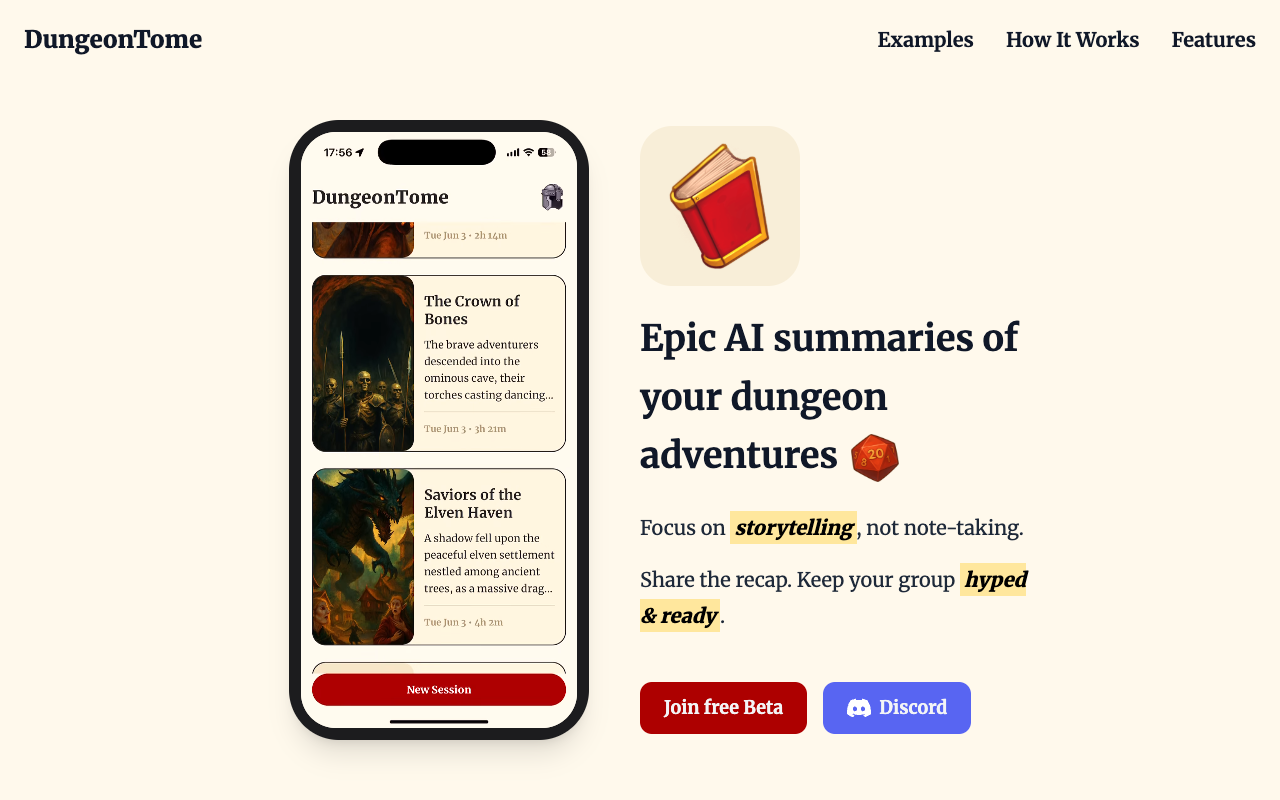 DungeonTome - An app that transforms your Dungeons & Dragons sessions into epic AI summaries Dungeons & Dragons AI storytelling
