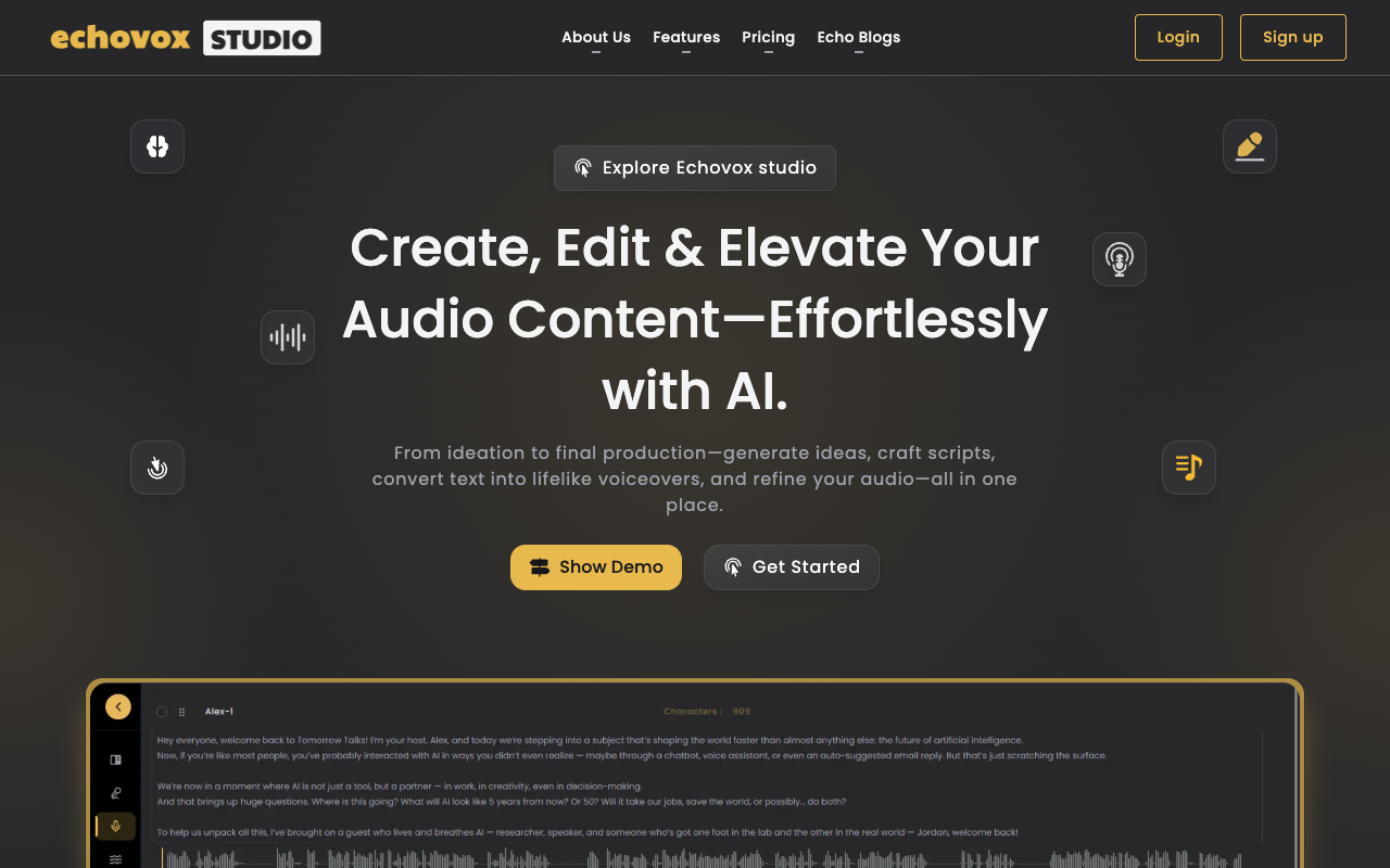 Echovox Studio - An AI-powered audio creation tool for quick and easy content audio AI content-creation