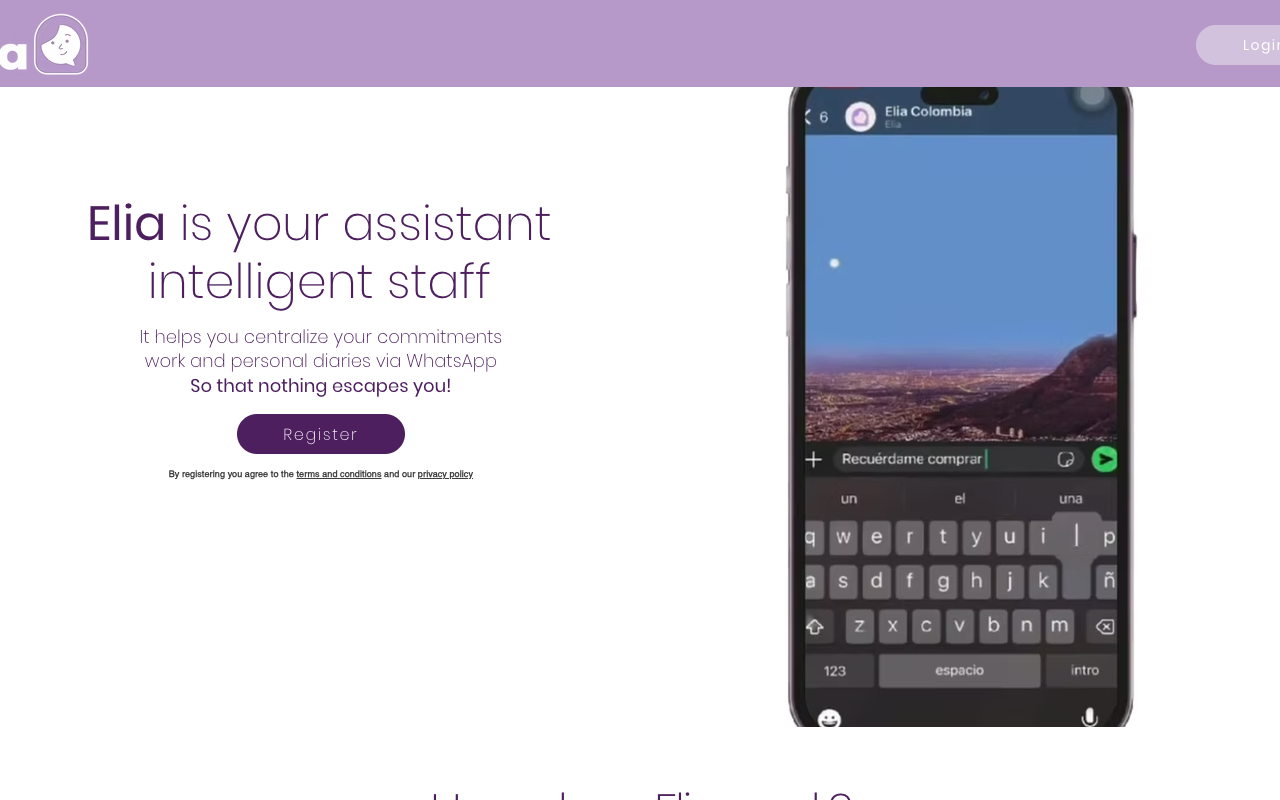 Elia - A WhatsApp virtual assistant that helps you organize your day with reminders and tasks virtual-assistant reminders WhatsApp