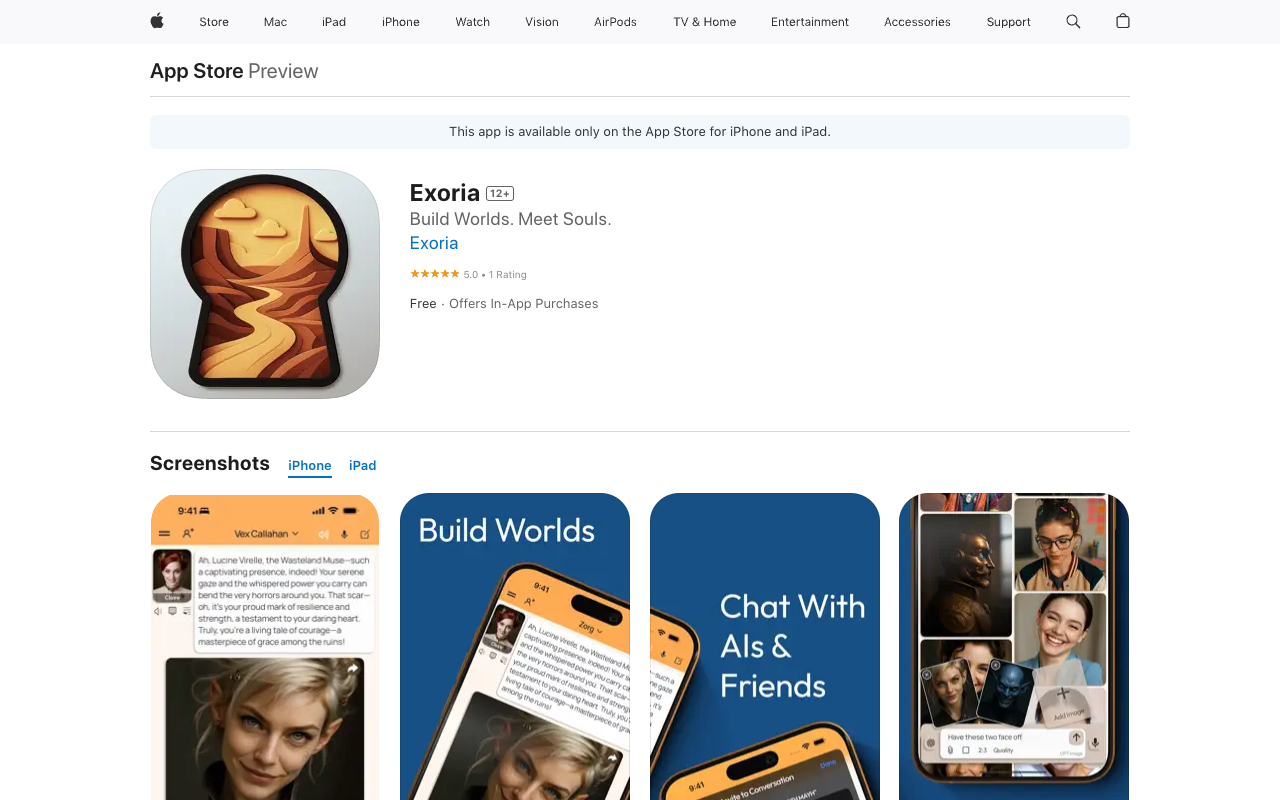Exoria - A social AI app for building worlds with unique companions and friends AI social-app creativity