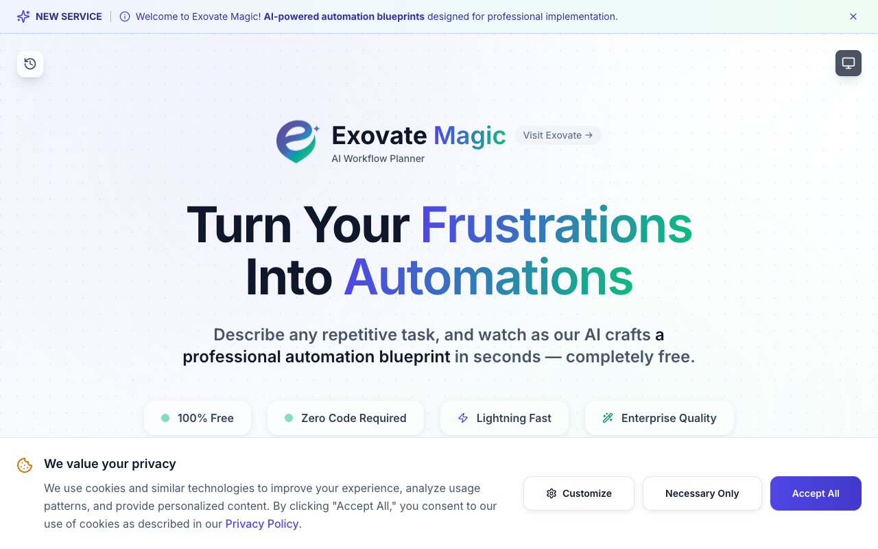 Exovate Magic - An AI Workflow Planner that turns frustrations into automated solutions AI automation workflow