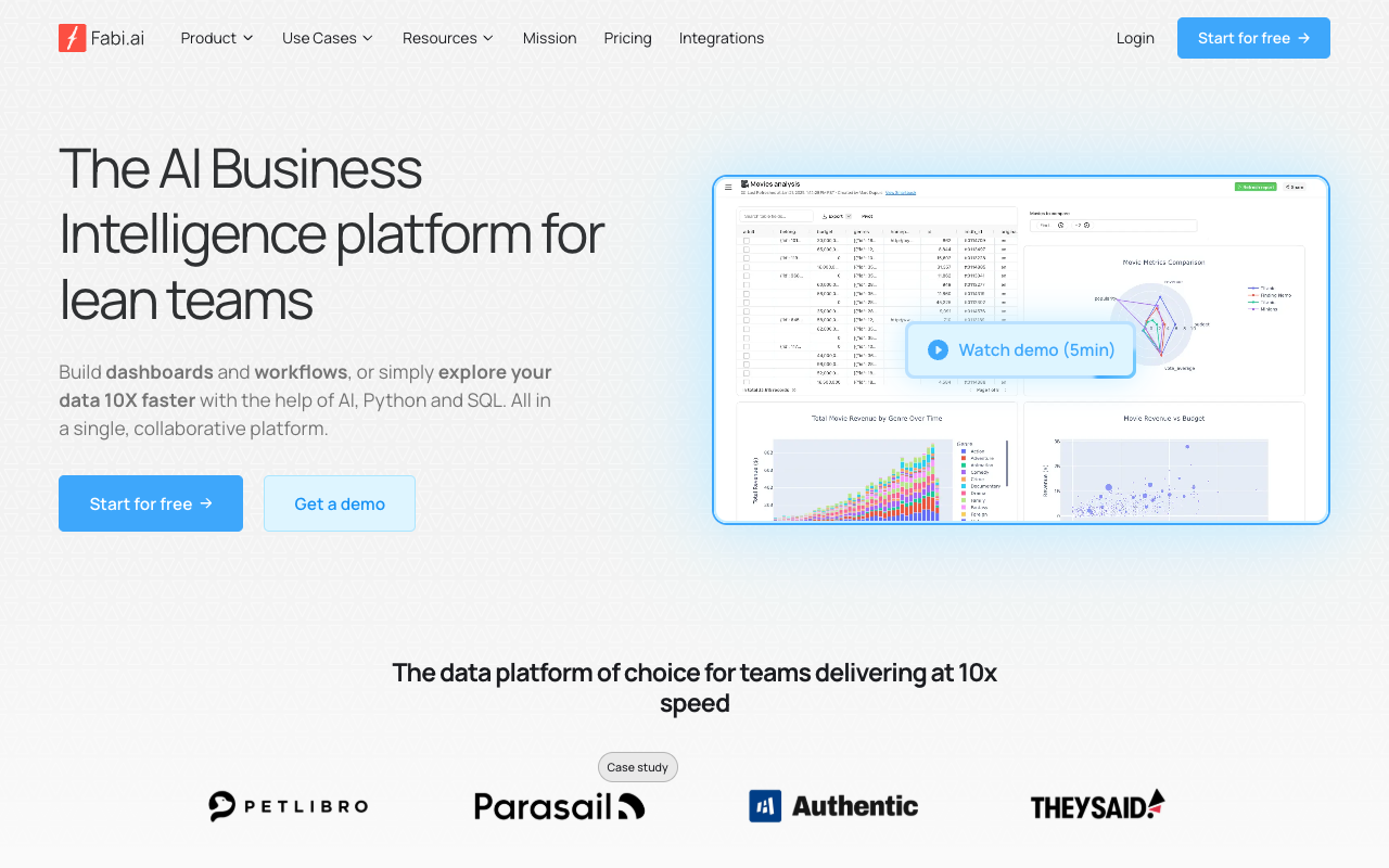 Fabi.ai - Build, deploy & share specialized AI data analyst agents AI data-analysis automation