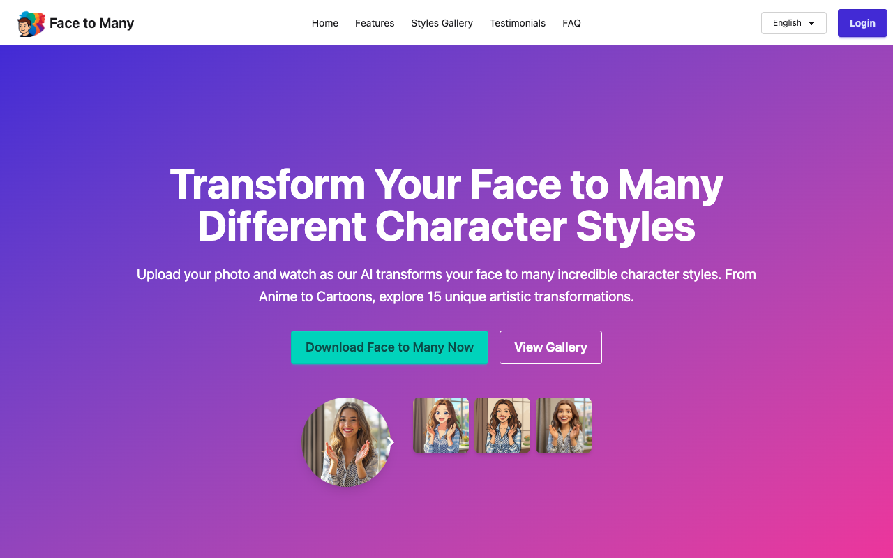 Face to Many - Transform Your Photo into Amazing Character Styles with AI AI photo-transformation character-styles