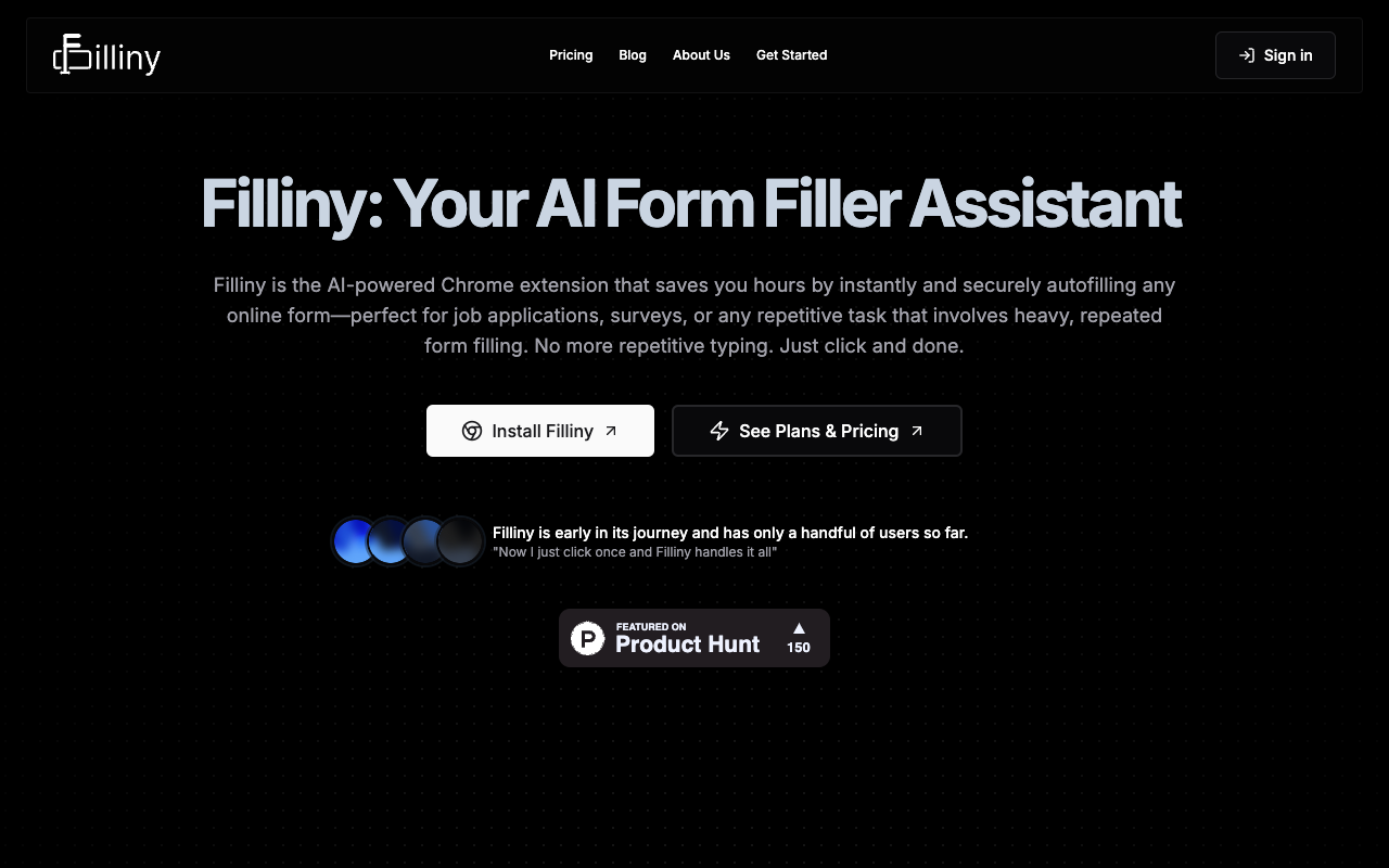 Filliny - An AI-powered Chrome extension that simplifies online form filling AI Chrome extension form-filling
