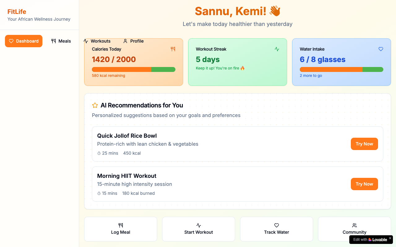 FitLife - An AI-powered fitness and meal planner for busy Africans fitness meal-planner AI
