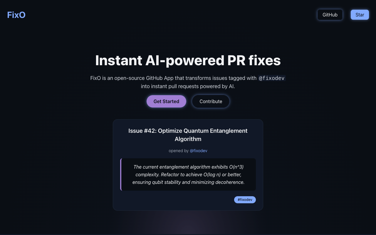 FixO - Instantly fix code issues with AI-powered GitHub PRs AI GitHub open-source