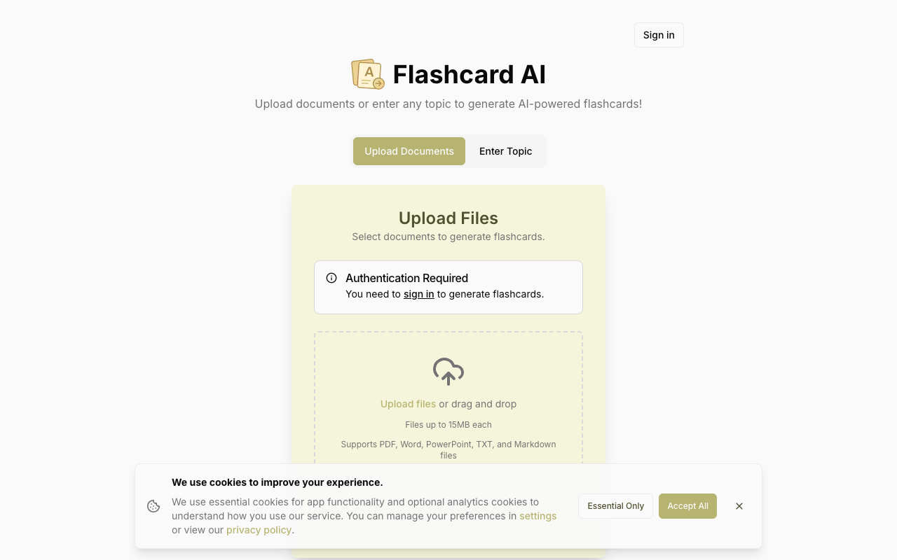 Flashcards AI - Transform your documents into intelligent flashcards using AI flashcards AI study-tools
