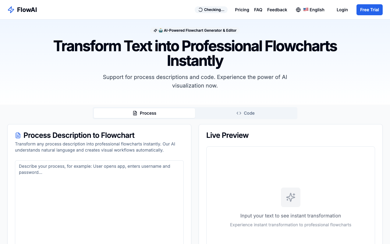 FlowAI - An AI-powered flowchart generator that creates and edits visual diagrams from natural language flowchart AI diagram