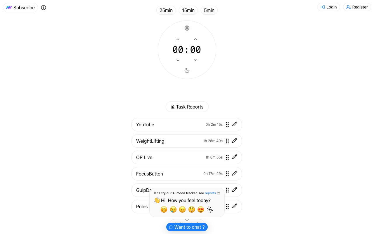 FocusButton - A mindful productivity timer that helps you track time and mood productivity time-tracking mood