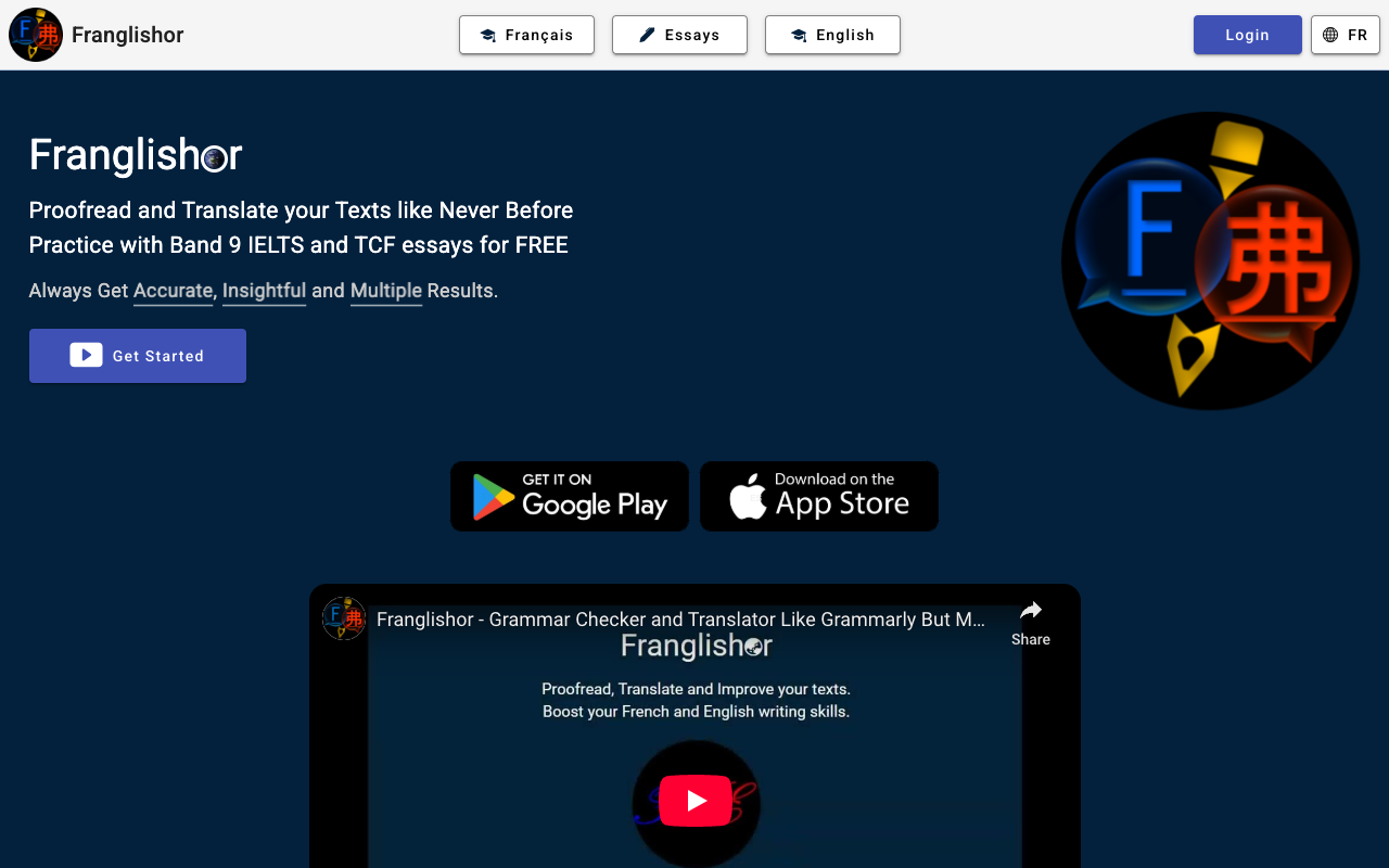 Franglishor - A multilingual AI writing assistant that helps you proofread and translate effortlessly writing AI translation