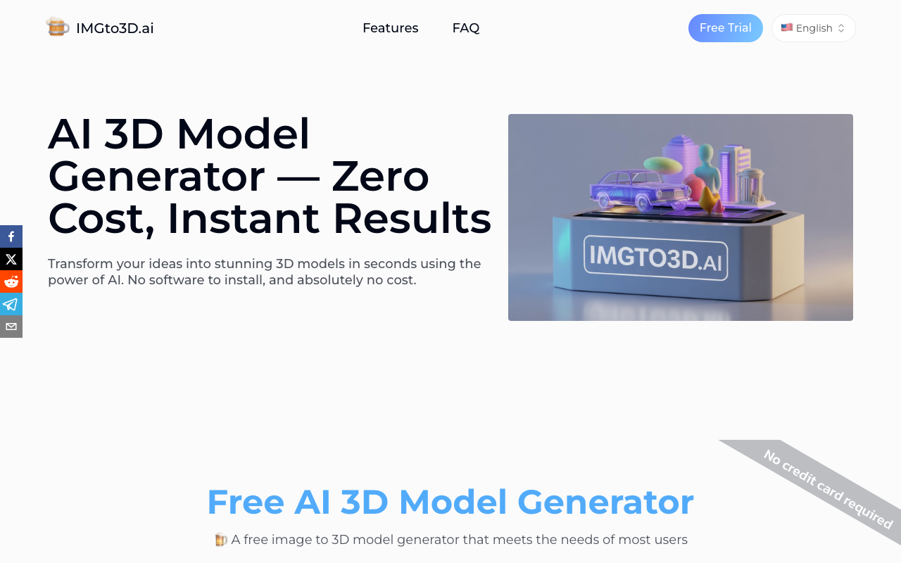 Free AI 3D Model Generator - Instantly Convert 2D Images to 3D Models at No Cost 3D-modeling AI image-to-3D