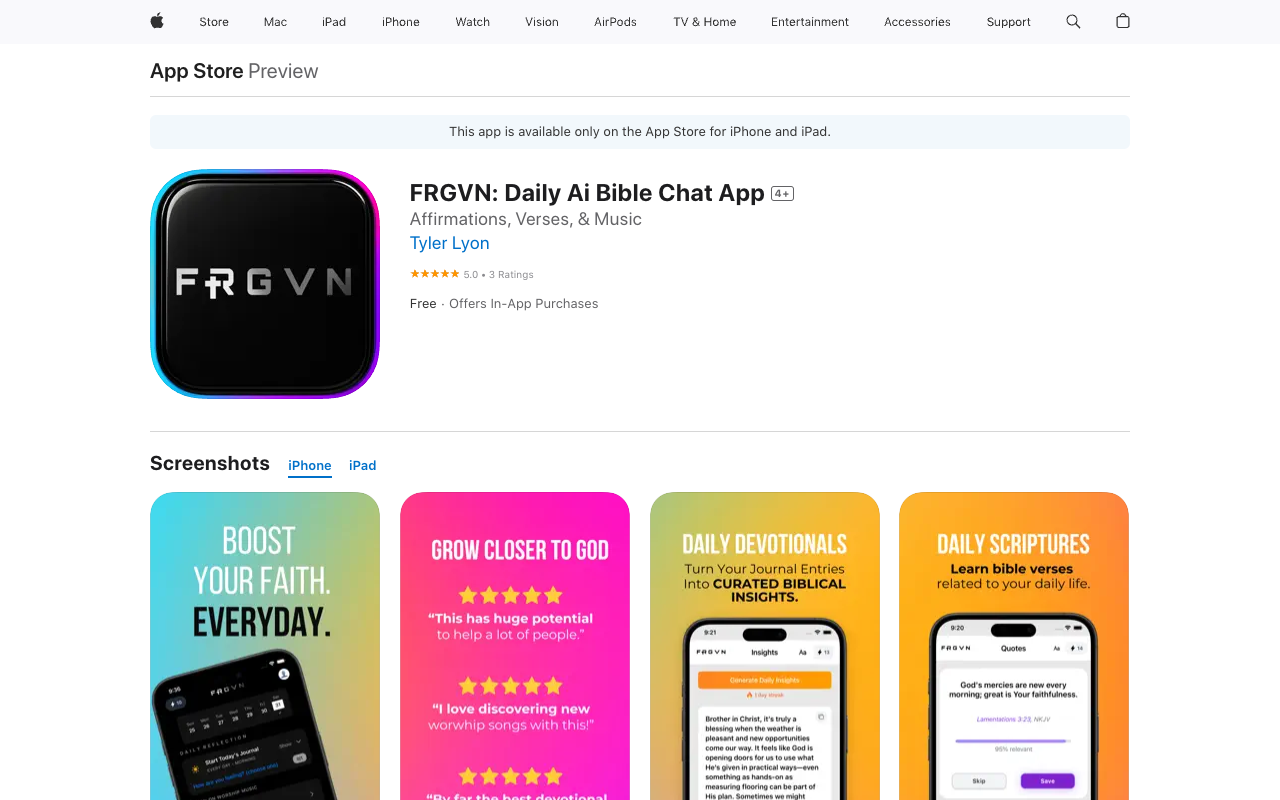 FRGVN: Daily Ai Bible Chat App - Your AI-powered journal for personalized devotionals and music AI devotionals worship-music