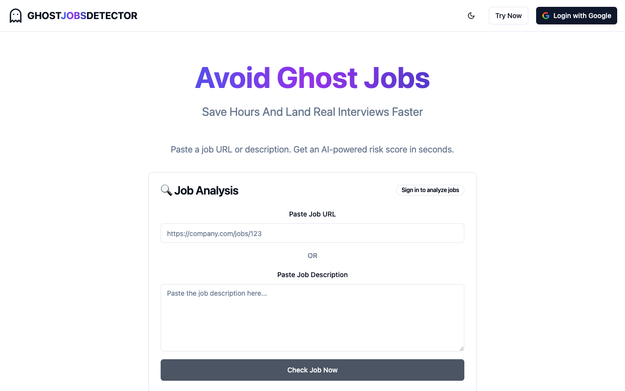 Ghost jobs detector - An AI tool to help you avoid ghost jobs and find real interviews faster AI job-search ghost-jobs