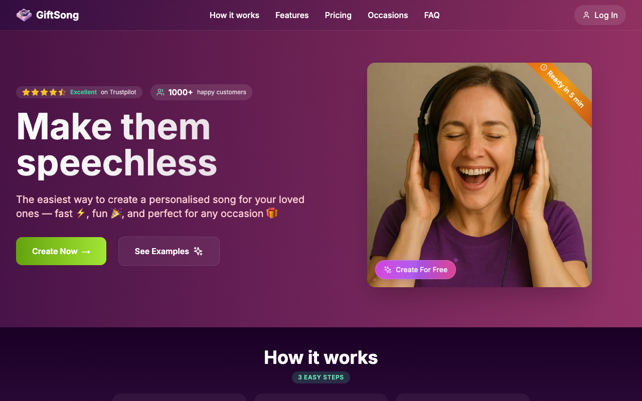 GiftSong - Create a personalised song in minutes using AI personalised AI music