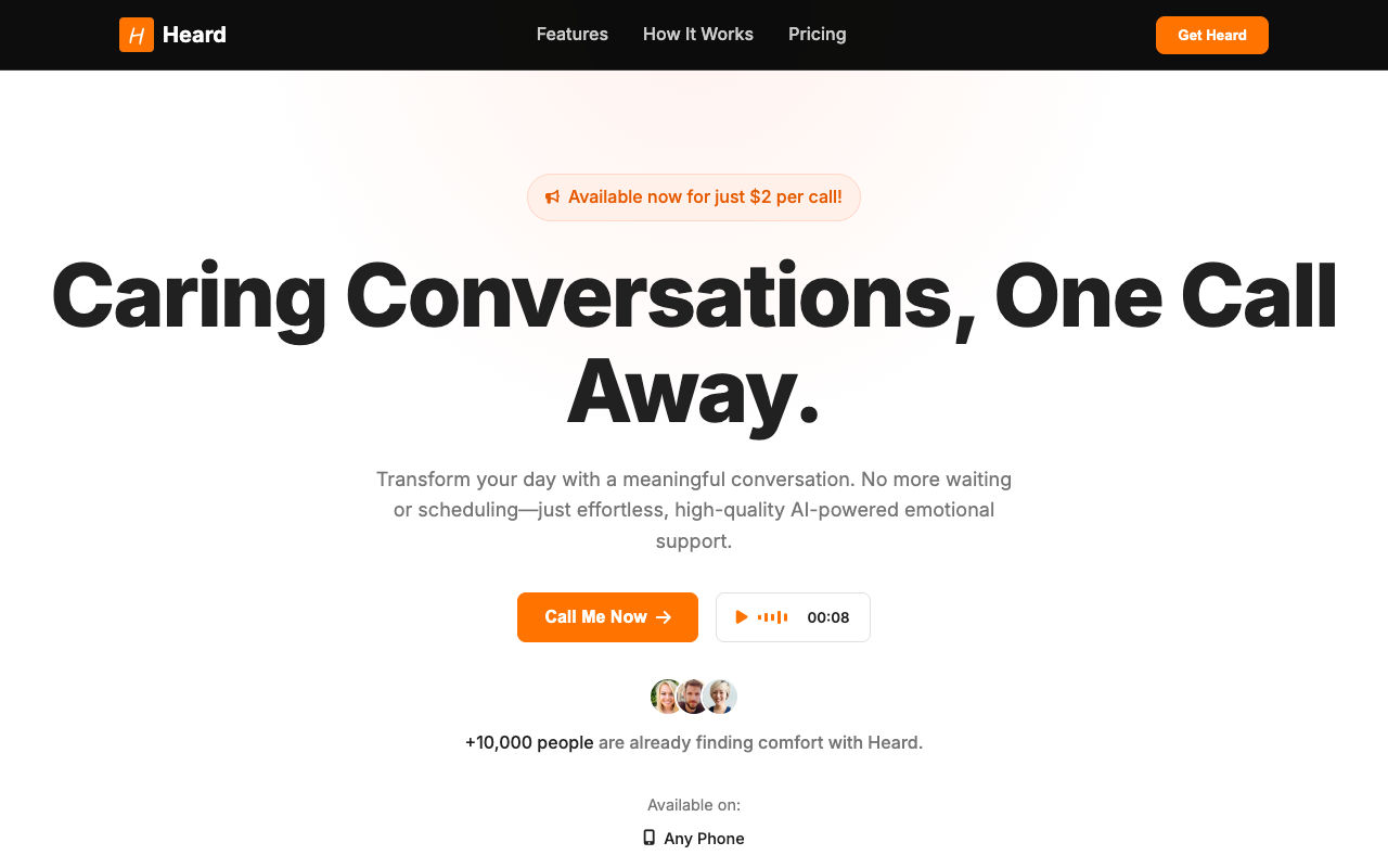 Heard - A voice-based AI companion that listens like a friend AI emotional-support voice-assistant