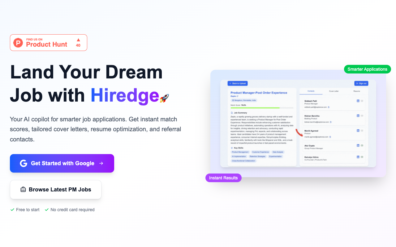 Hiredge - Your AI co-pilot for job applications AI job-applications technology