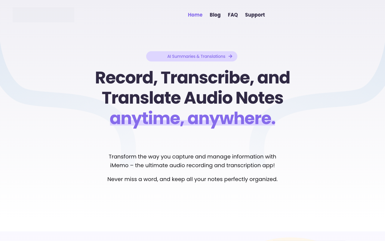 iMemo - Simplify Your Note-Taking with Audio Transcription and Summaries Productivity AI