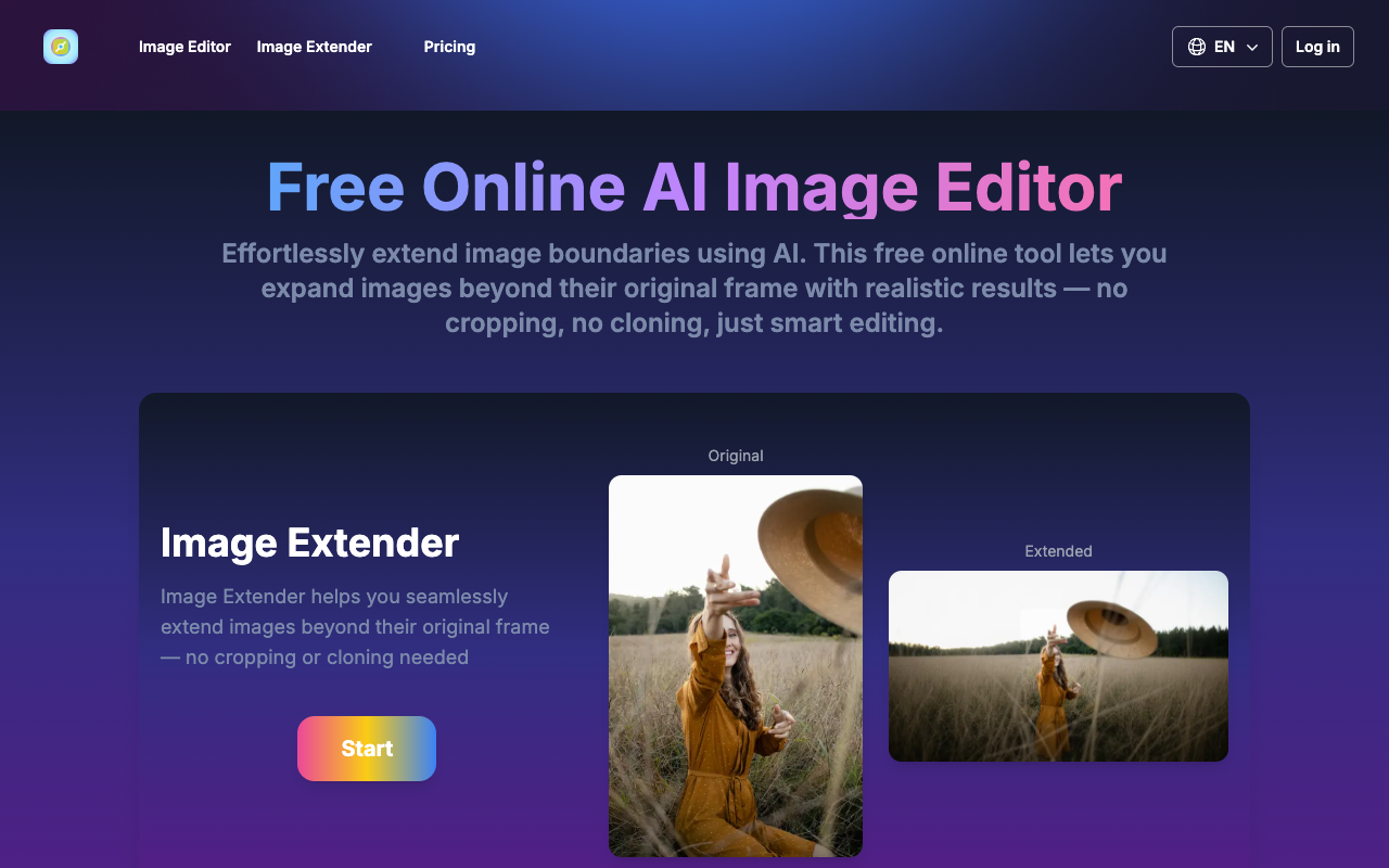 imgextender - Effortlessly extend any image beyond its original frame using AI image-editing AI online-tool