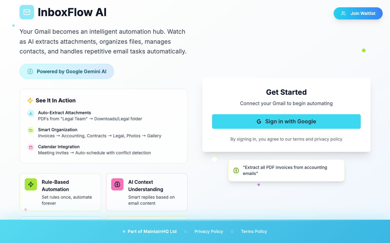 InboxFlow - Transform Your Gmail into an Intelligent Automation Hub Gmail automation AI