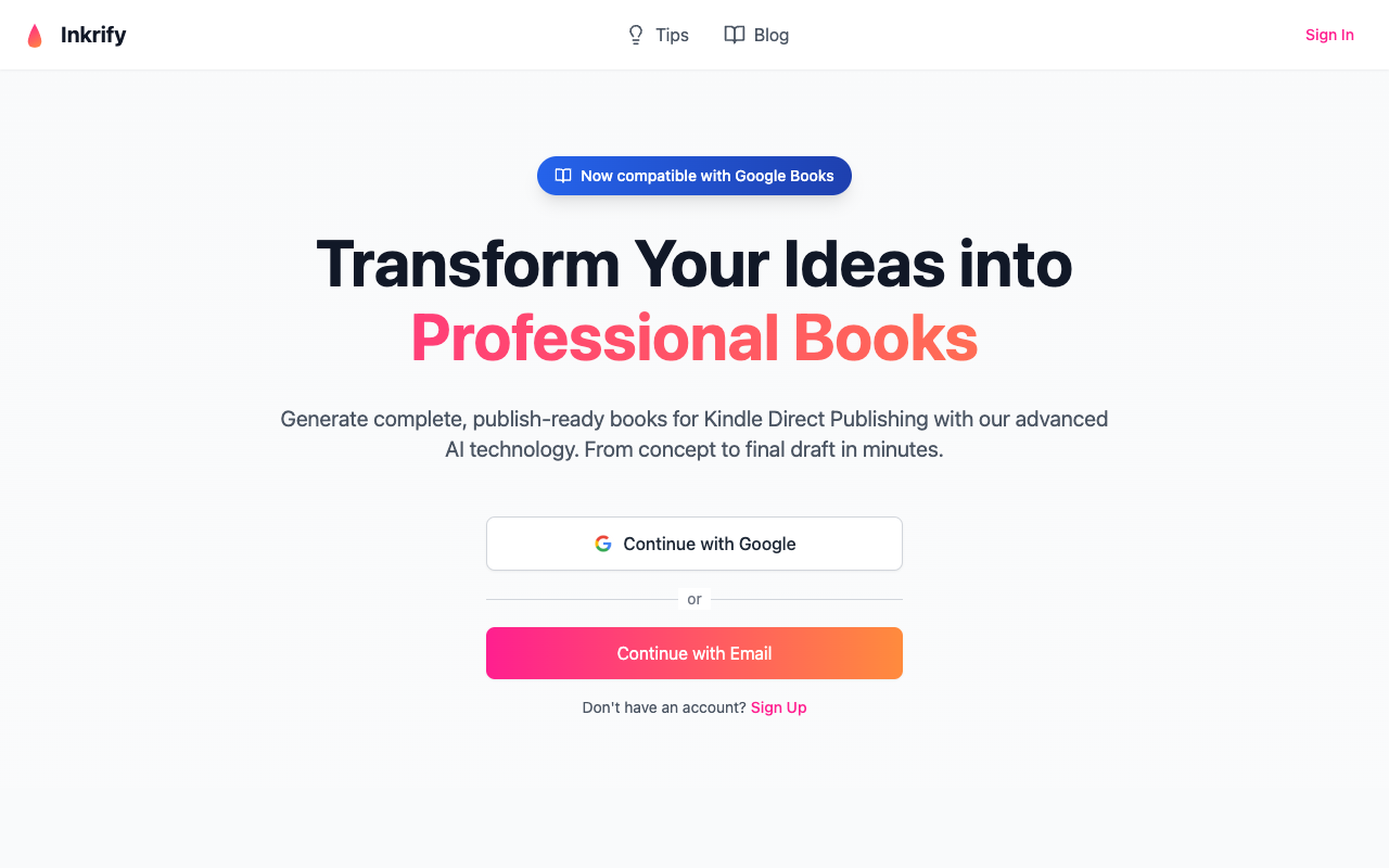 Inkrify - AI-Powered Book Writing Platform AI Writing