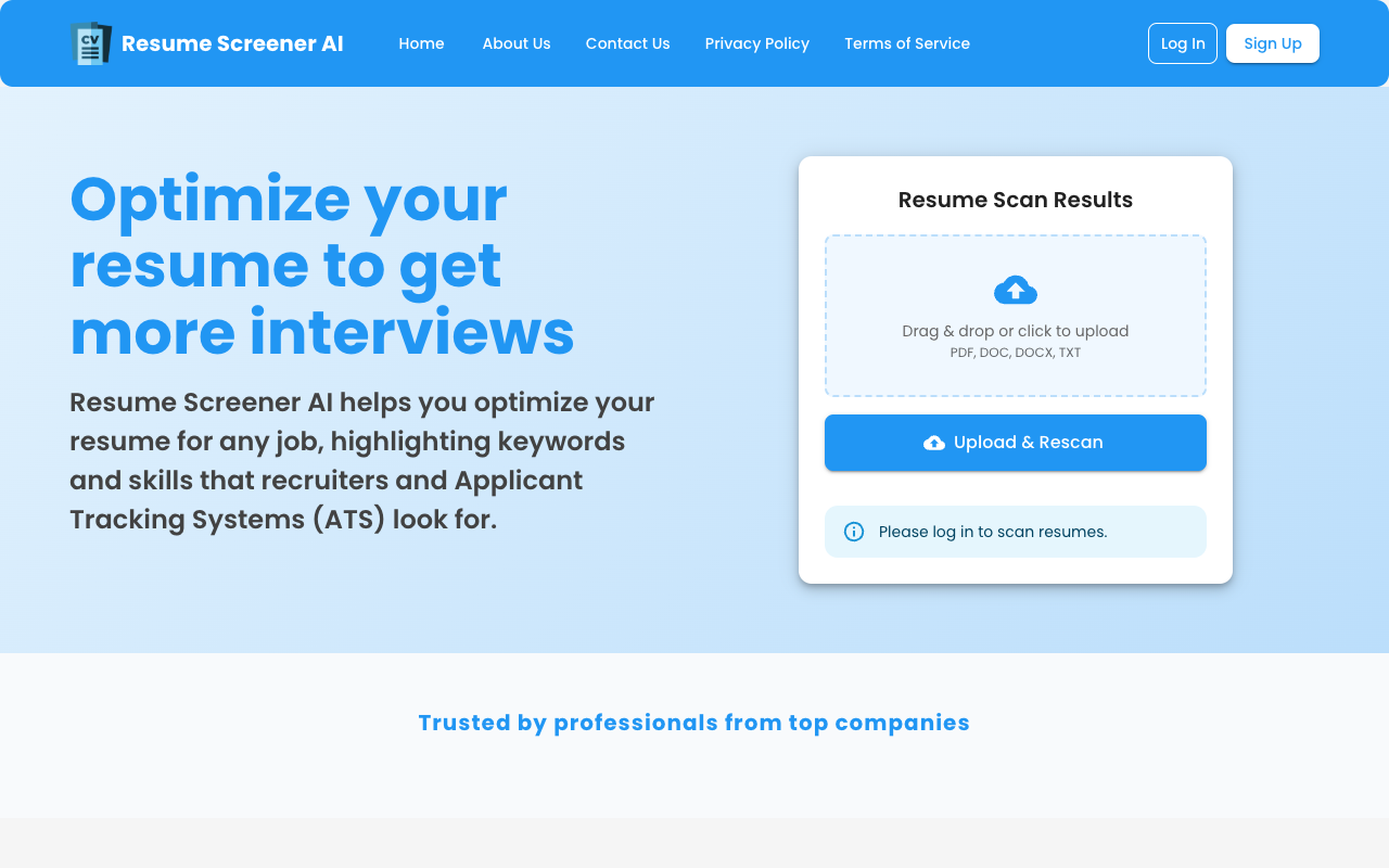 Instant ATS Resume Scanner - Get AI-powered insights for your resume in just 2 seconds resume ATS AI