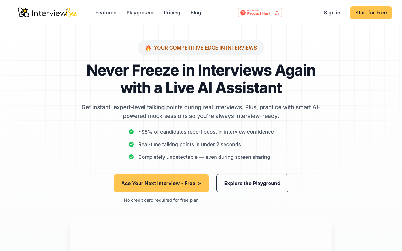 InterviewBee - Get real-time AI assistance during live interviews AI interview-assistance job-preparation