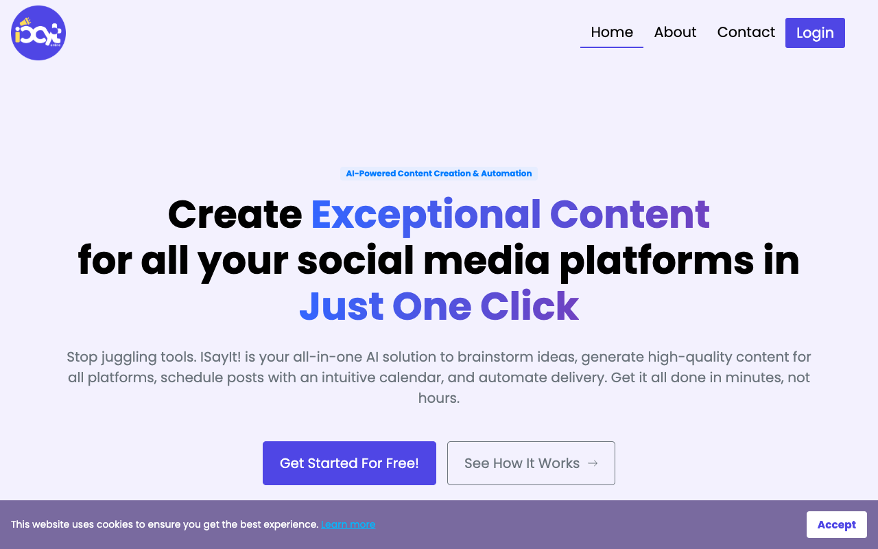 ISayIt! - An AI content generator that helps you create and schedule posts for social media content-creation AI social-media