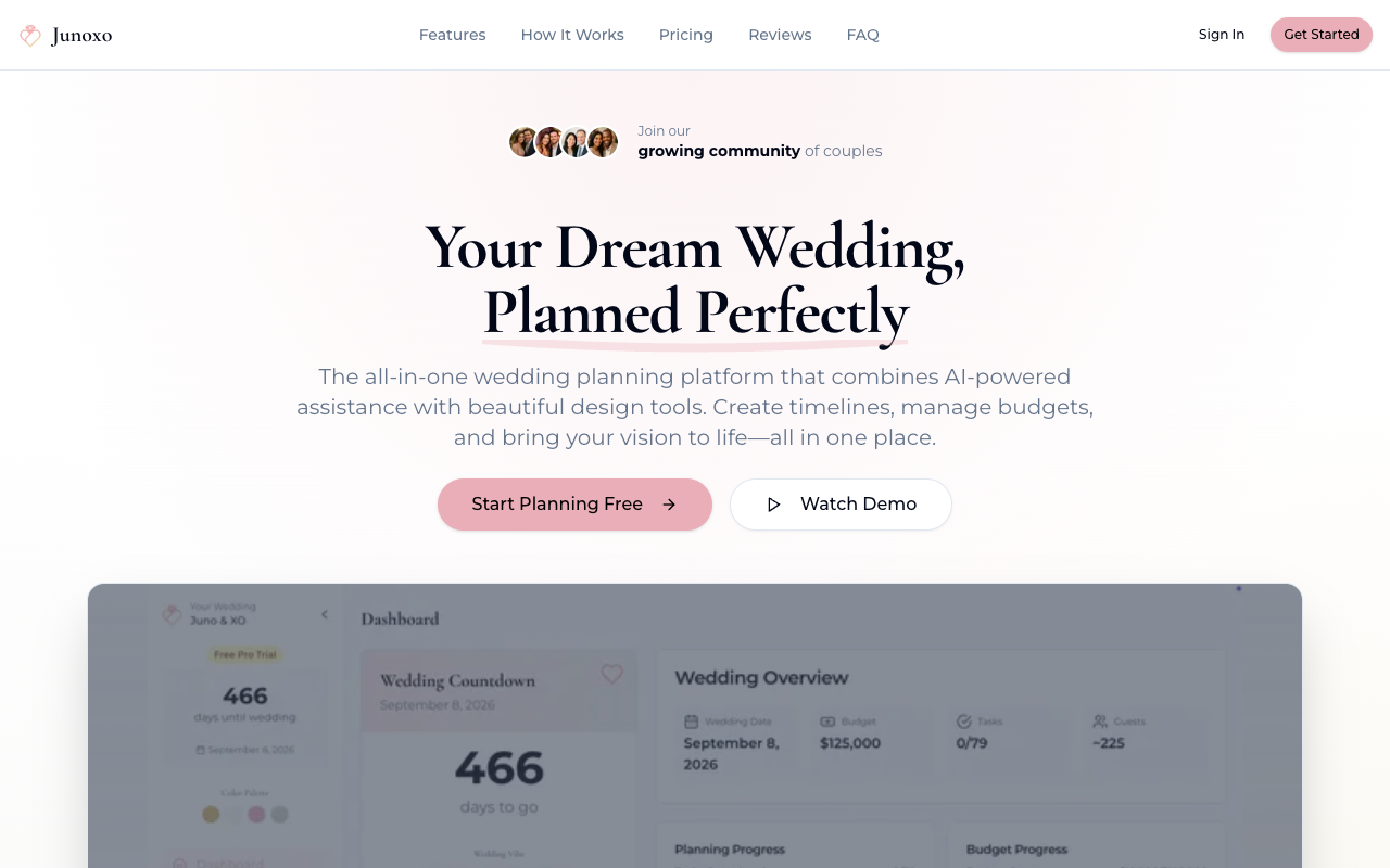 Junoxo - Your personalized wedding planning platform for a dream wedding wedding planning AI