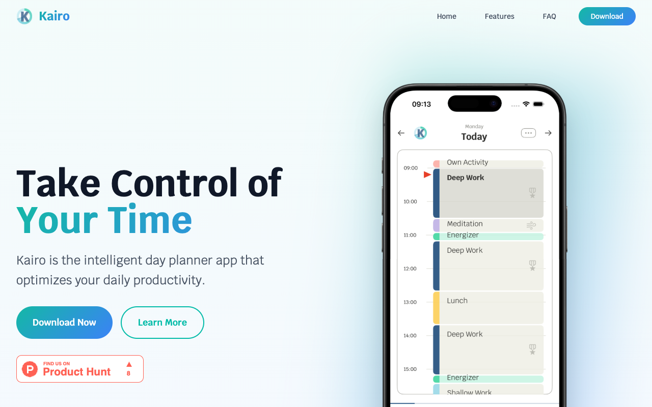 Kairo - An intelligent day planner app for optimizing your daily productivity productivity scheduling AI