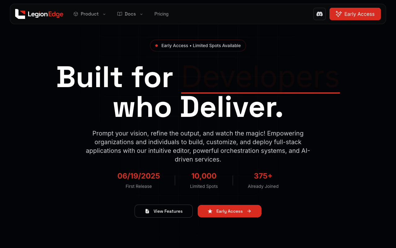 LegionEdge - An innovative platform to prompt your vision and build full-stack applications AI application-development prototyping