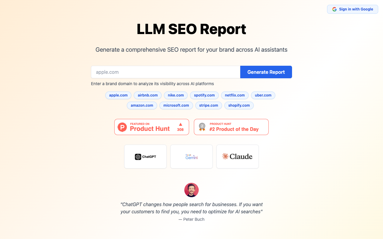 LLM SEO Report - Check your brand’s visibility on ChatGPT and Google Gemini SEO AI brand-visibility