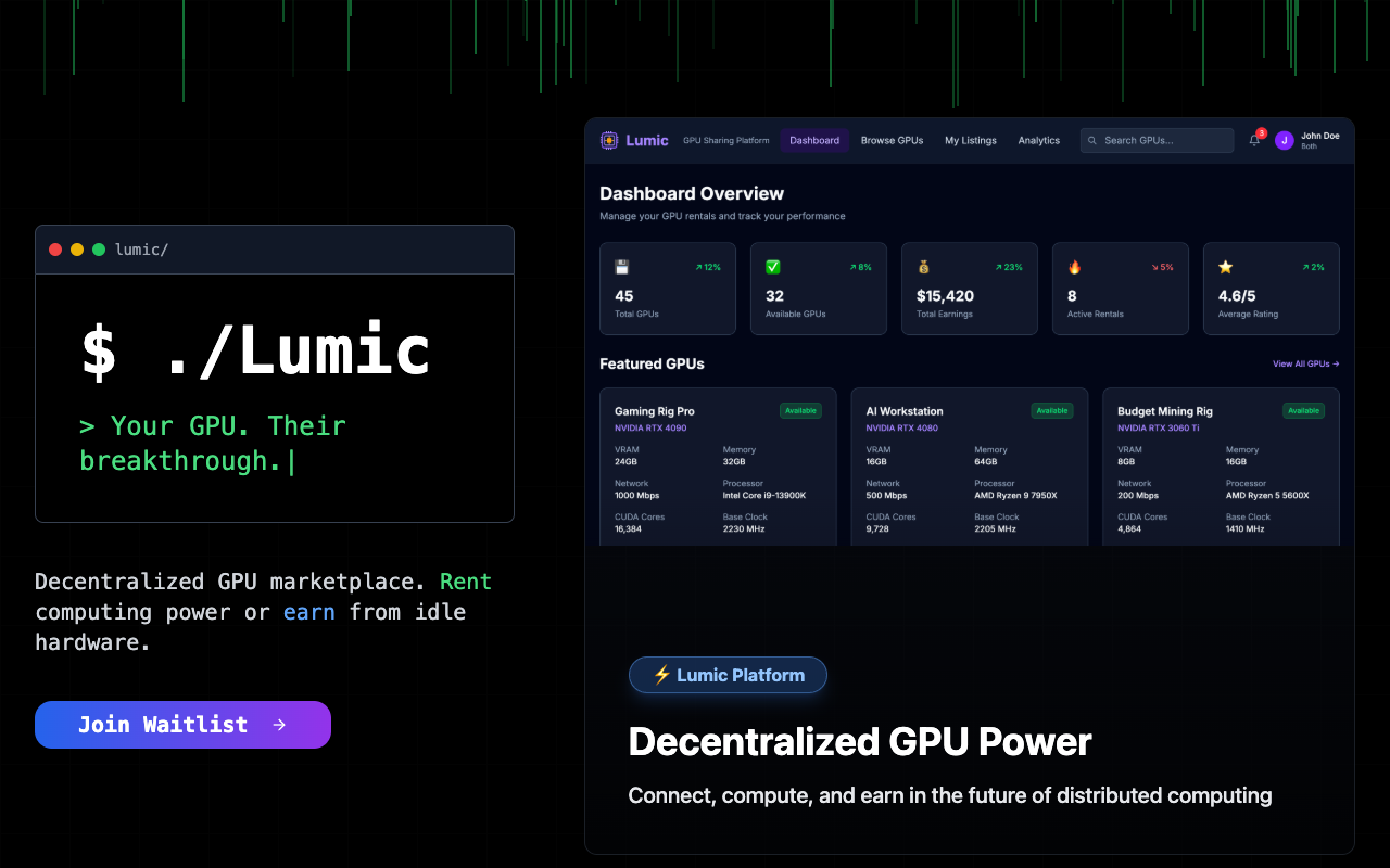 Lumic - A decentralized marketplace for renting GPU computing power GPU decentralized computing