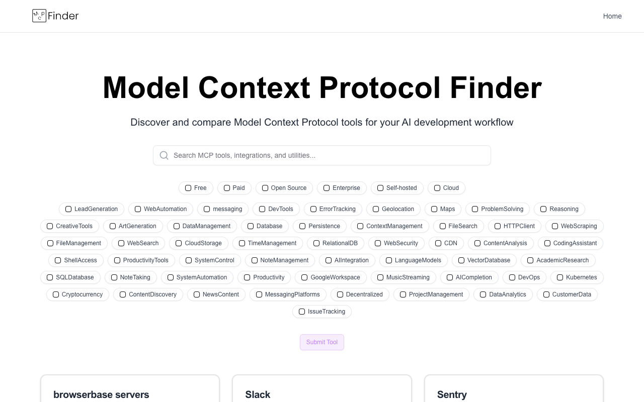 MCP Finder - Explore AI Model Context Protocol Servers AI Automation