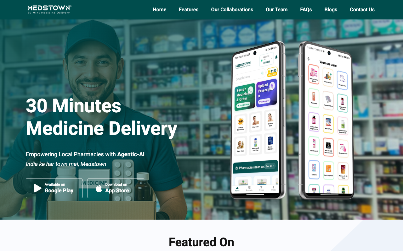 Medstown - The 30 Mins Medicine Delivery App for Instant Medicine Delivery in India medicine delivery healthcare AI