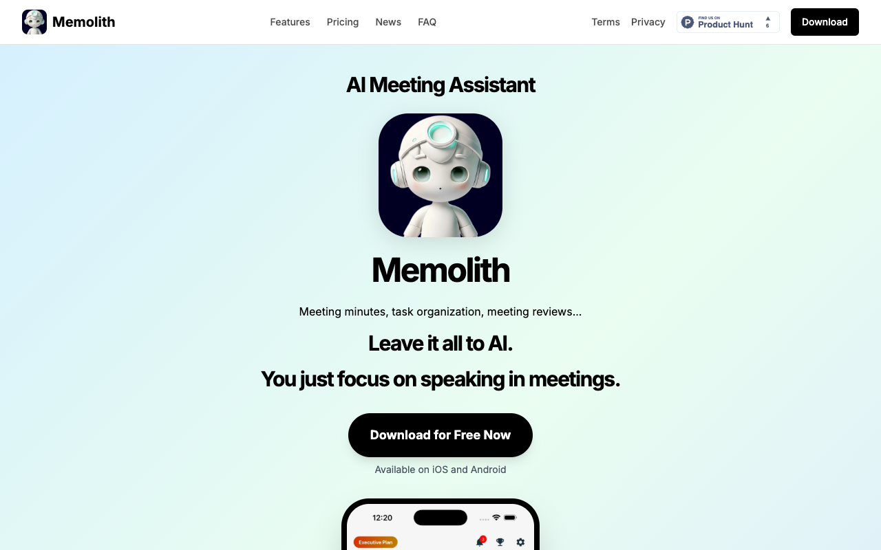 Memolith - An AI meeting assistant that generates accurate meeting minutes AI meeting-assistant productivity