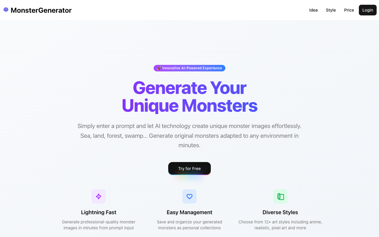 Monster Generator - An AI tool to create and manage unique monster images effortlessly AI monster-creation image-generation