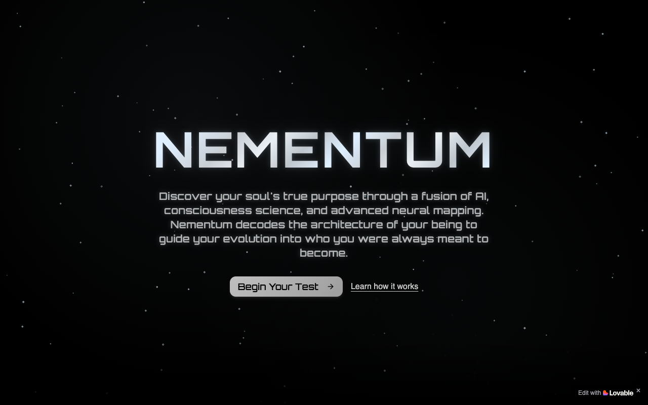 Nementum - An AI personality test to help you discover your soul purpose AI personality-test self-discovery