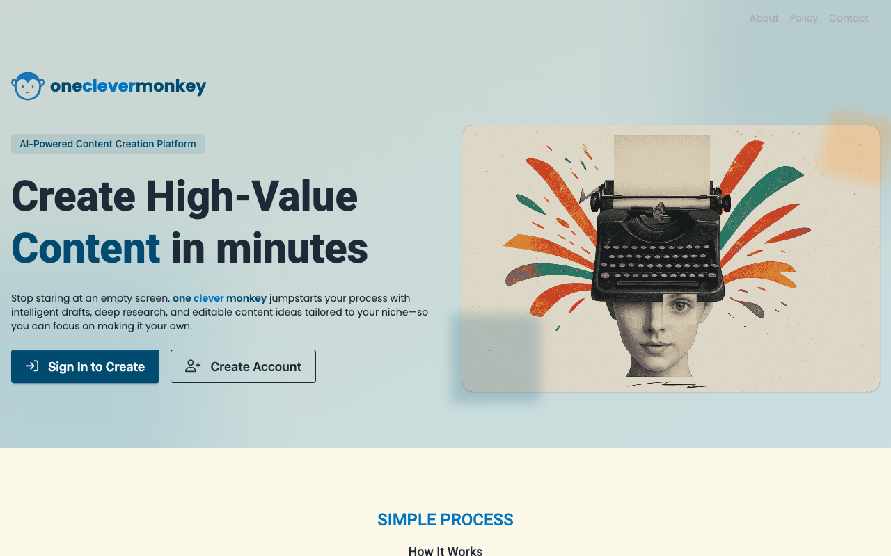 oneclevermonkey - An AI-powered platform to create high-value content quickly content-creation AI productivity