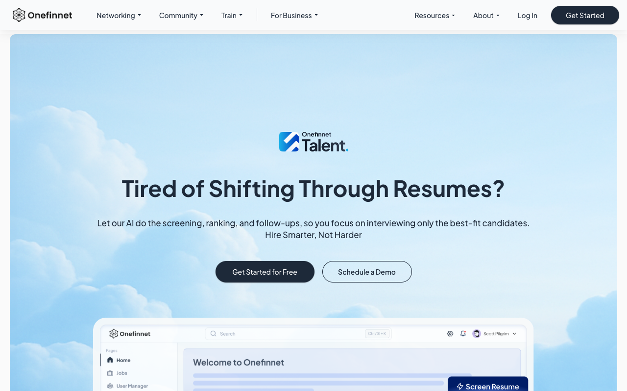 Onefinnet Talent - An AI-powered recruitment solution for smarter hiring AI recruitment hiring