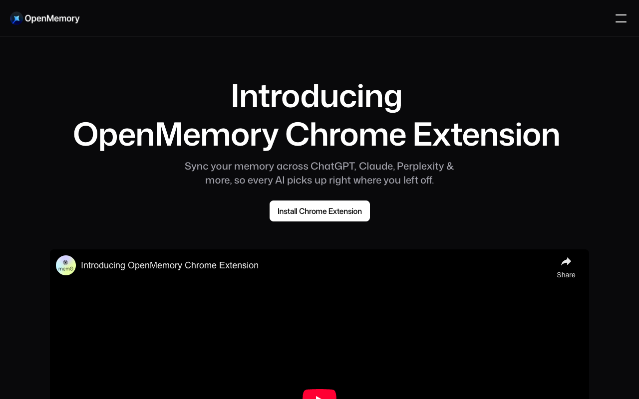 OpenMemory Chrome Extension - Sync your memory across AI tools for seamless conversations AI memory productivity