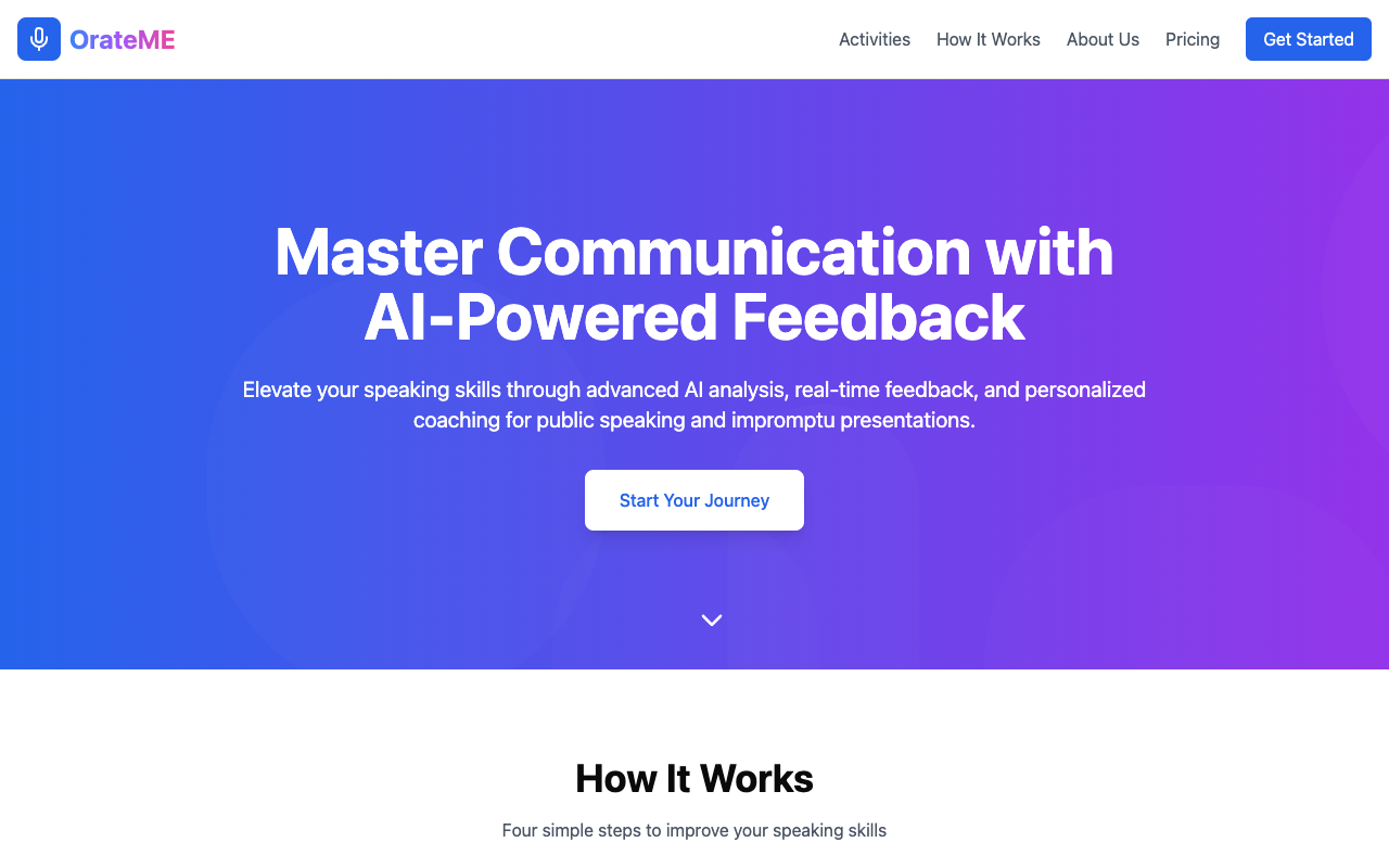 OrateMe - An AI-powered coach to help you master public speaking public-speaking AI coaching