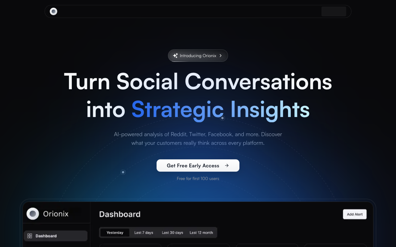 Orionix - An AI tool that uncovers trends and pain points from online communities AI market-research insights